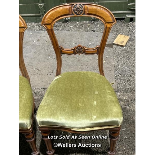 281 - Three Victorian dining chairs with carved back, upholstered seat on turned legs, 90cm (h) x 48cm (w)... 