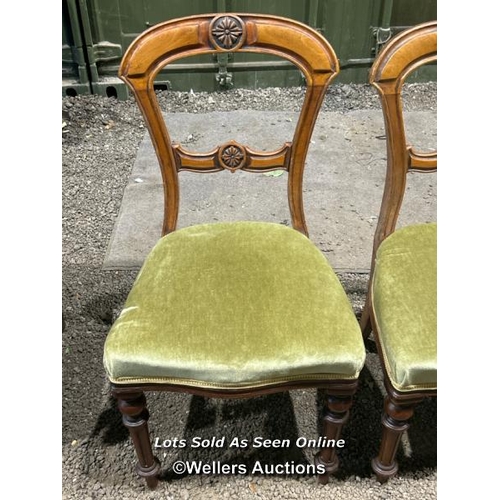 281 - Three Victorian dining chairs with carved back, upholstered seat on turned legs, 90cm (h) x 48cm (w)... 