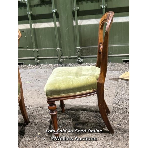 281 - Three Victorian dining chairs with carved back, upholstered seat on turned legs, 90cm (h) x 48cm (w)... 