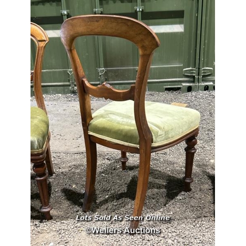 281 - Three Victorian dining chairs with carved back, upholstered seat on turned legs, 90cm (h) x 48cm (w)... 