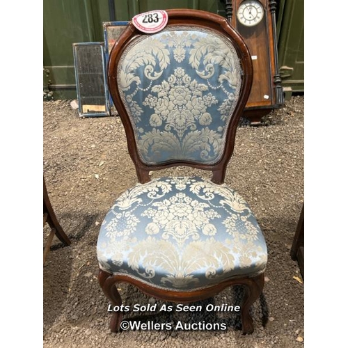 283 - A c.1850's mahogany framed French style dining chair with upholstered floralette seat and back, on c... 