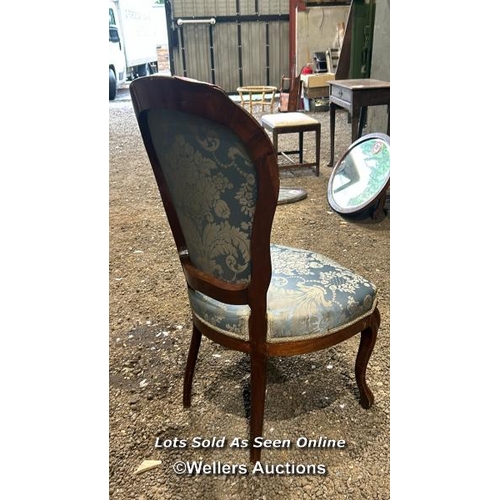 283 - A c.1850's mahogany framed French style dining chair with upholstered floralette seat and back, on c... 