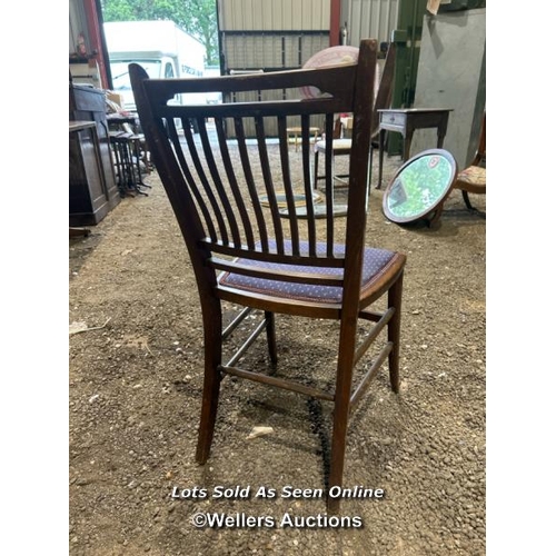 284 - Early 1900's oak framed dinnig chair with upholstered seat, 83cm (h) x 41cm (w) x 37cm (d) / Please ... 