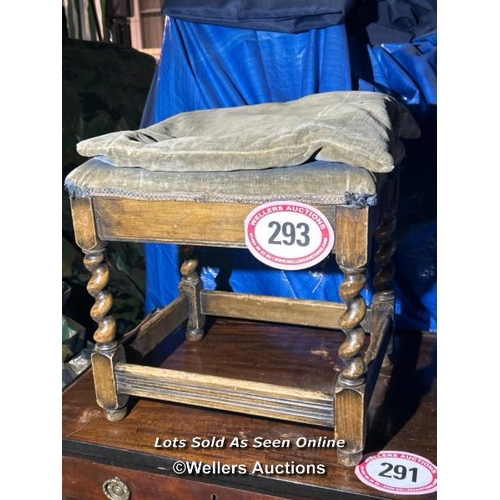 293 - c.1930's beech stool on barley twist legs, 40cm (h) x 40cm (w) x 30cm (d) / Please bring equipment a... 