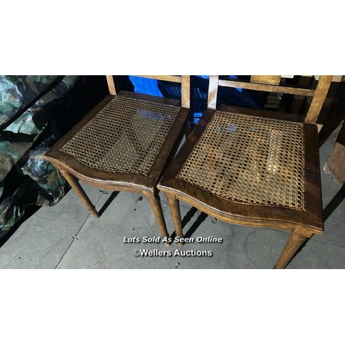 295 - A pair of c.1930's inlaid walnut chairs with cane seat, 95cm (h) x 42cm (w) x 42cm (d) / Please brin... 