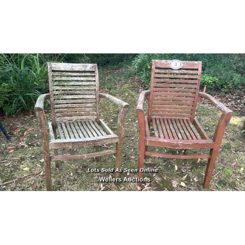 3 - Two garden chairs, 96cm (h) x 65cm (w) x 59cm (d) / Please bring equipment and labour to assist with... 