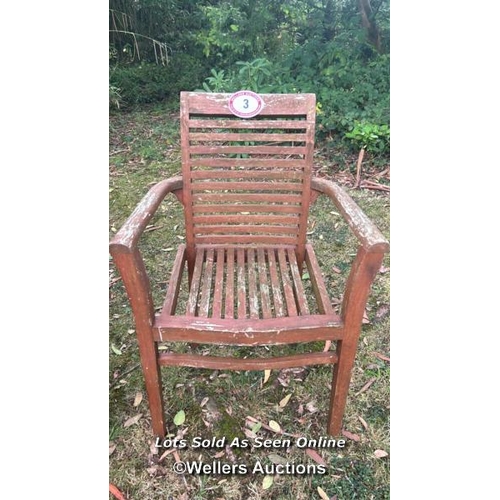 3 - Two garden chairs, 96cm (h) x 65cm (w) x 59cm (d) / Please bring equipment and labour to assist with... 