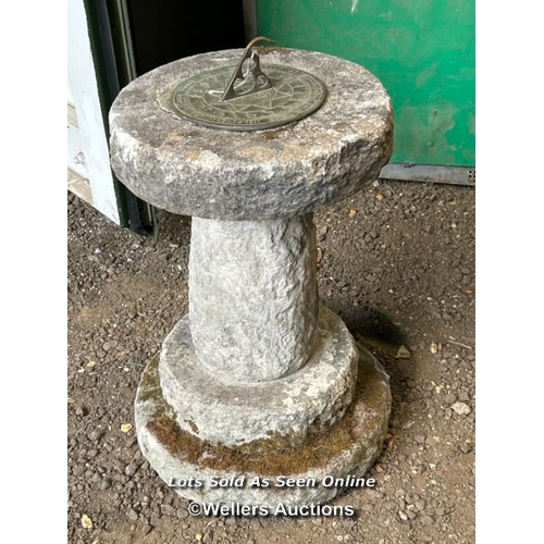 30 - A three piece stone sundial, 53cm (h) x 33cm (dia) / Please bring equipment and labour to assist wit... 