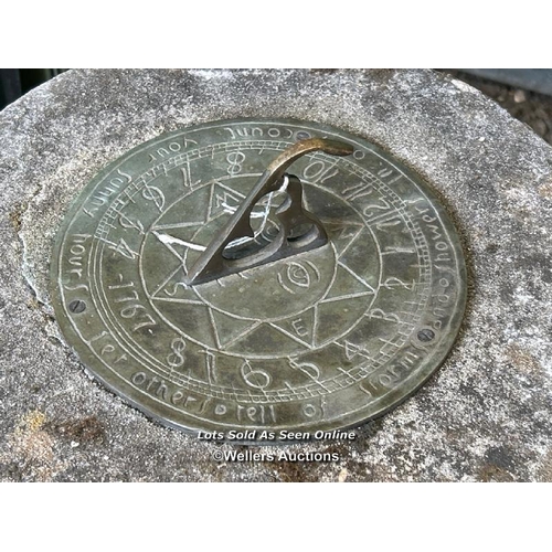 30 - A three piece stone sundial, 53cm (h) x 33cm (dia) / Please bring equipment and labour to assist wit... 