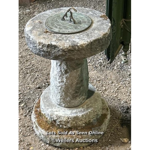 30 - A three piece stone sundial, 53cm (h) x 33cm (dia) / Please bring equipment and labour to assist wit... 