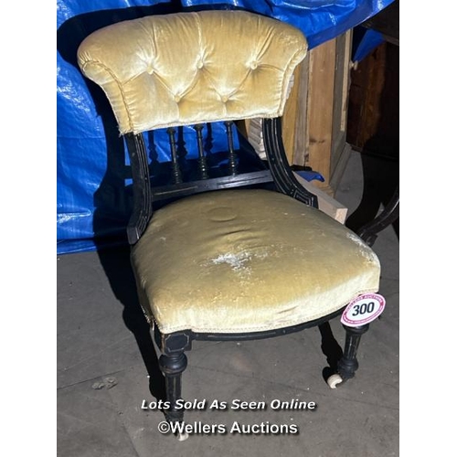 300 - Aesthetic period bedroom chair with ebonsied frame and faded gold colored detailing, upholstered sea... 