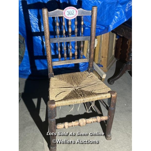 302 - A late 18th century Lancashire spindleback chair with rope seat, 94cm (h) x 48cm (w) x 40cm (d) / Pl... 