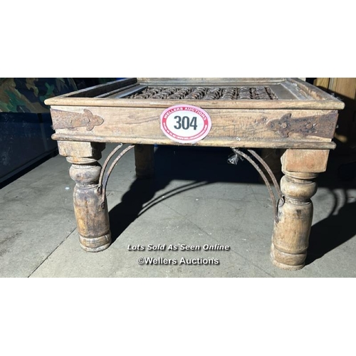 304 - Oriential style coffee table with cast iron center, 41cm (h) x 60cm sq. / Please bring equipment and... 