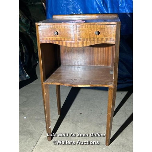 308 - A Sheraton revival bedside table with two upper drawers, 69cm (h) x 40cm (w) x 35cm (d) / Please bri... 