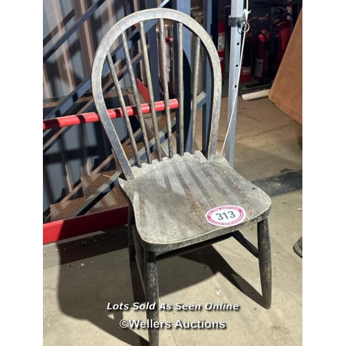 313 - Elm and beech stickback country chair, 81cm (h) x 38cm (w) x 39cm (d) / Please bring equipment and l... 