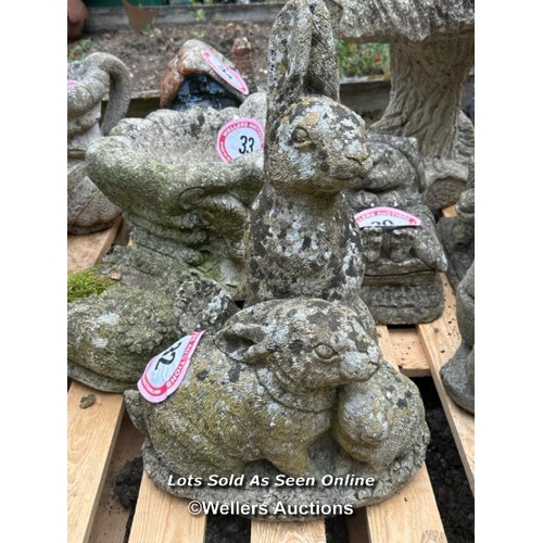 32 - Reconstituted stone statue of rabbits, 48cm (h) / Please bring equipment and labour to assist with r... 