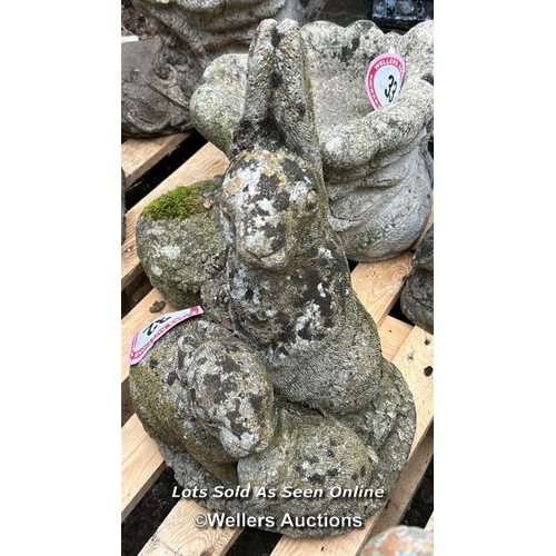 32 - Reconstituted stone statue of rabbits, 48cm (h) / Please bring equipment and labour to assist with r... 