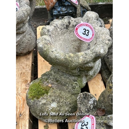 33 - Reconstituted stone boot statue, 28cm (h) / Please bring equipment and labour to assist with removal... 