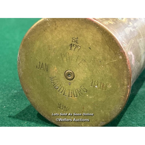 343 - A pair of German brass shell casings, both marked 1916, 23cm (h) / Please bring equipment and labour... 