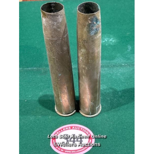 344 - Two 1942 40mm British brass shell casings, 29.5cm (h) / Please bring equipment and labour to assist ... 