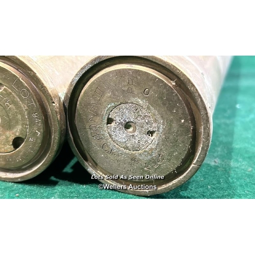 344 - Two 1942 40mm British brass shell casings, 29.5cm (h) / Please bring equipment and labour to assist ... 