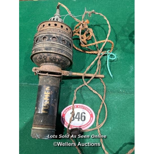 346 - 19th century lamp fitting, 44cm (l) / Please bring equipment and labour to assist with removal of al... 