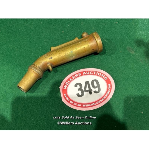 349 - A brass petrol pump nozzle, 17cm (l) / Please bring equipment and labour to assist with removal of a... 