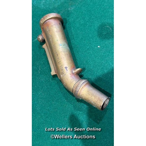 349 - A brass petrol pump nozzle, 17cm (l) / Please bring equipment and labour to assist with removal of a... 