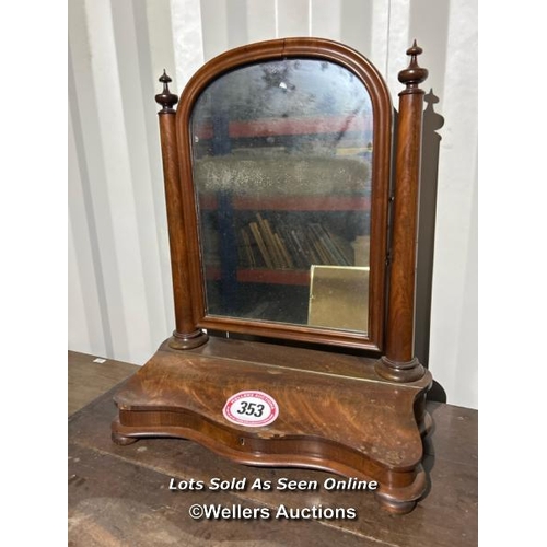 353 - Early Victorian mahogany dresser mirror with original plate glass and storage compartment base, 75cm... 