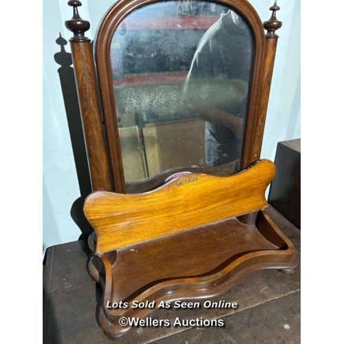 353 - Early Victorian mahogany dresser mirror with original plate glass and storage compartment base, 75cm... 