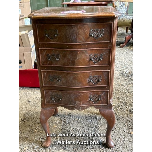 361 - A c.1930's four drawer walut bedside table on pad feet, 75cm (h) x 40cm (w) x 36cm (d) / Please brin... 