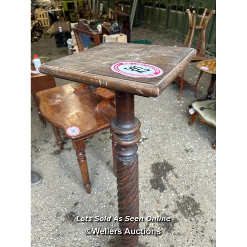 362 - A mahogany torchere with twisted mid-section, 140cm (h) x 35cm sq. at base / Please bring equipment ... 