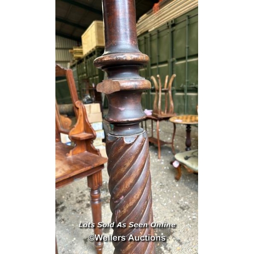 362 - A mahogany torchere with twisted mid-section, 140cm (h) x 35cm sq. at base / Please bring equipment ... 