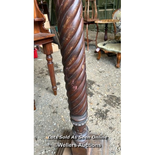 362 - A mahogany torchere with twisted mid-section, 140cm (h) x 35cm sq. at base / Please bring equipment ... 