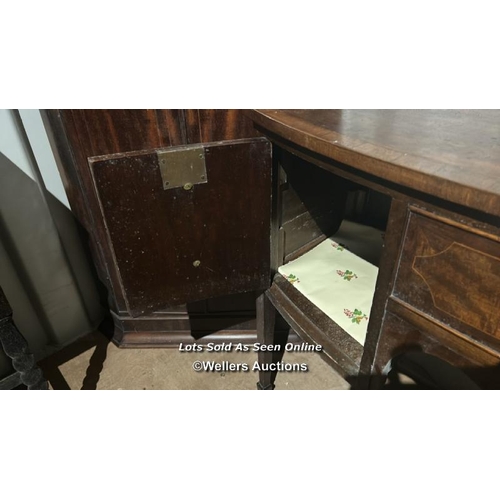 363 - Edwardian bow fronted sideboard of small proportions with one central drawer, flanked by two disguis... 