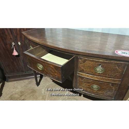 363 - Edwardian bow fronted sideboard of small proportions with one central drawer, flanked by two disguis... 