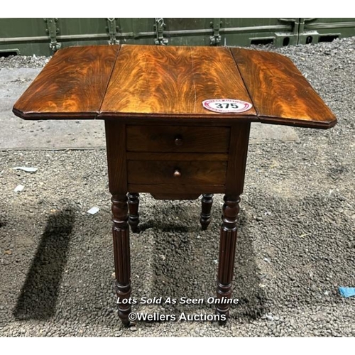 375 - A William IV period works table with two central graduated drawers on turned legs, 69cm (h) x 70cm (... 