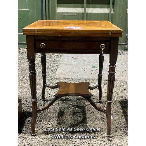 376 - A Victorian mahogany card table with central drawer on turned legs, 69cm (h) x 79cm sq. fully extend... 