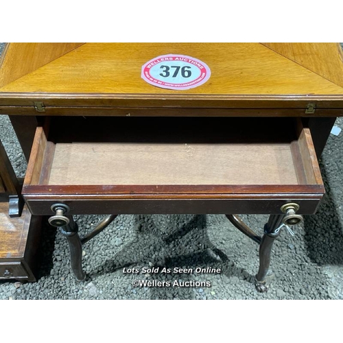 376 - A Victorian mahogany card table with central drawer on turned legs, 69cm (h) x 79cm sq. fully extend... 