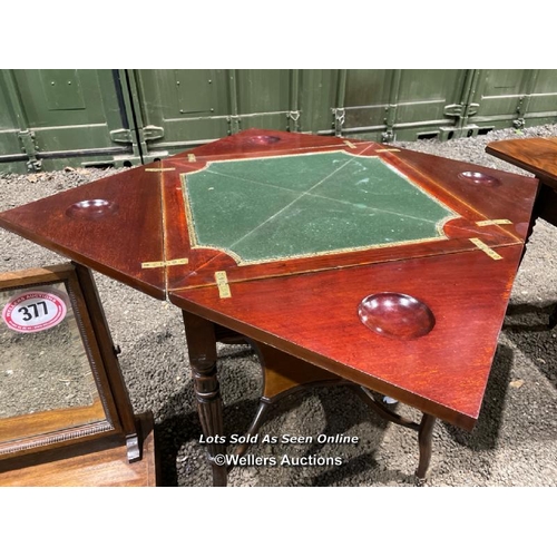 376 - A Victorian mahogany card table with central drawer on turned legs, 69cm (h) x 79cm sq. fully extend... 