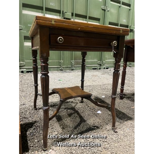 376 - A Victorian mahogany card table with central drawer on turned legs, 69cm (h) x 79cm sq. fully extend... 