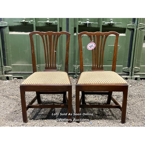 378 - A pair of Chippendale splatback country chairs with upholstered seat, 94cm (h) x 53cm (w) x 43cm (d)... 