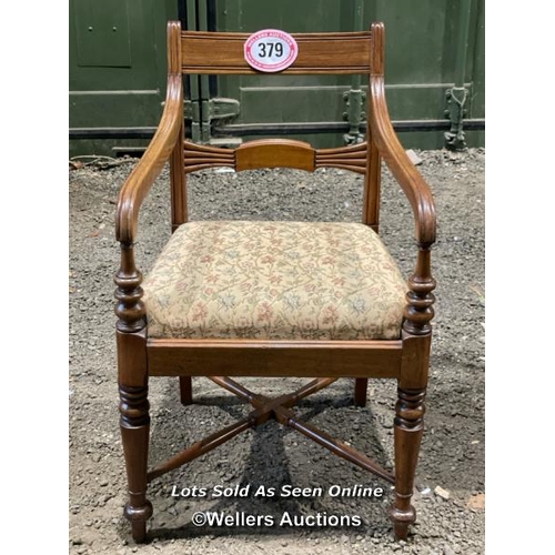 379 - A Georgian style reproduction carver chair with floralette upholstery, 87cm (h) x 50cm (w) x 50cm (d... 