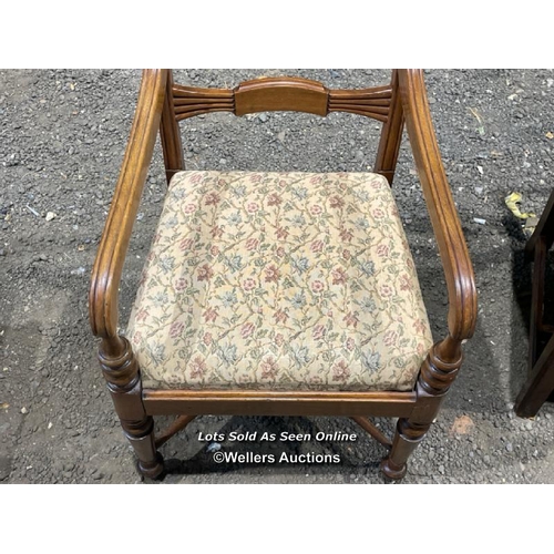 379 - A Georgian style reproduction carver chair with floralette upholstery, 87cm (h) x 50cm (w) x 50cm (d... 