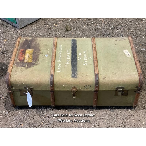 380 - A 1930's travel trunk, Lady Rowallan Hobart via Sydney, 33cm (h) x 90cm (w) x 55cm (d) / Please brin... 