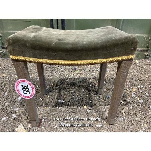 385 - Upholstered Coronation stool, 47cm (h) x 46cm (w) x 31cm (d) / Please bring equipment and labour to ... 