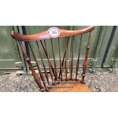 386 - A beech and elm stickback farmhouse chair, 85cm (h) x 42cm (w) x 49cm (d) / Please bring equipment a... 