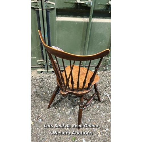 386 - A beech and elm stickback farmhouse chair, 85cm (h) x 42cm (w) x 49cm (d) / Please bring equipment a... 