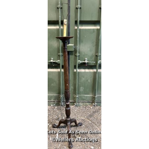 392 - A Georgian torchere on triform ball and claw base converted to electric, 158cm (h) x 84cm (dia) / Pl... 