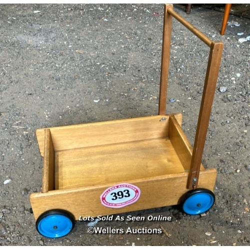 393 - A child's wooden brick trolley by Luden Ltd, 50cm (h) x 31cm (w) x 50cm (l) / Please bring equipment... 